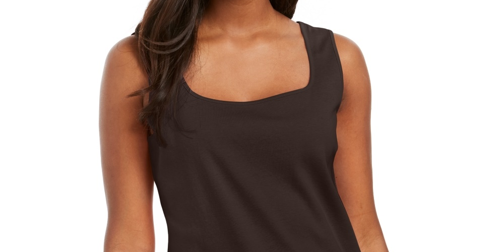 Karen Scott Women's Square-Neck Cotton Tank Top Black Size Small