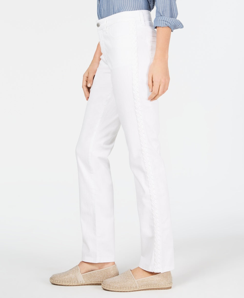 Charter Club Women's Straight-Leg Braid-Stripe Jeans White Size 8