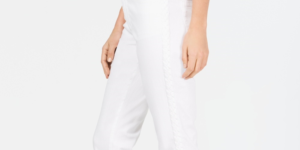 Charter Club Women's Straight-Leg Braid-Stripe Jeans White Size 8