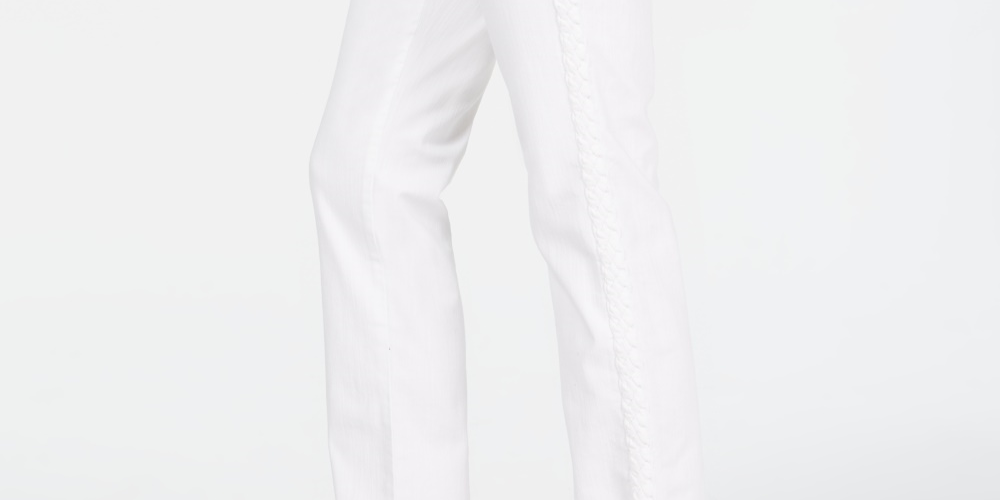Charter Club Women's Straight-Leg Braid-Stripe Jeans White Size 8