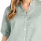 Charter Club Women's Linen Tie Front Button Up Shirt Green Size X-Large