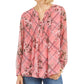 Charter Club Women's Mixed Print Split Neck Top Pink Size PS