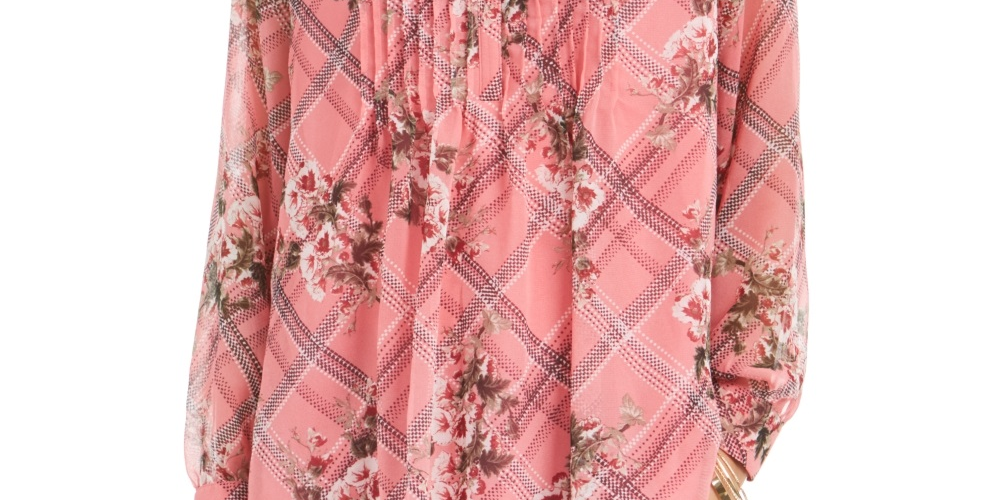 Charter Club Women's Mixed Print Split Neck Top Pink Size PS