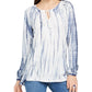 Style & Co Women's Tie-Dyed Bubble-Sleeve Peasant Top Blue Size X-Small