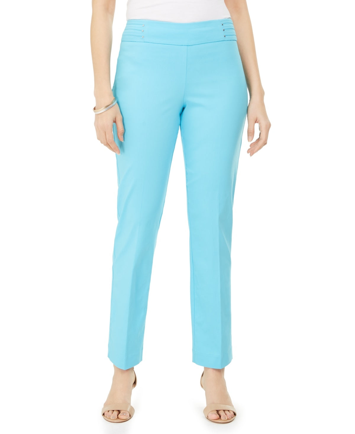 JM Collection Women's Studded Pull-On Tummy Control Pants Regular And Short Lengths Navy Size Small