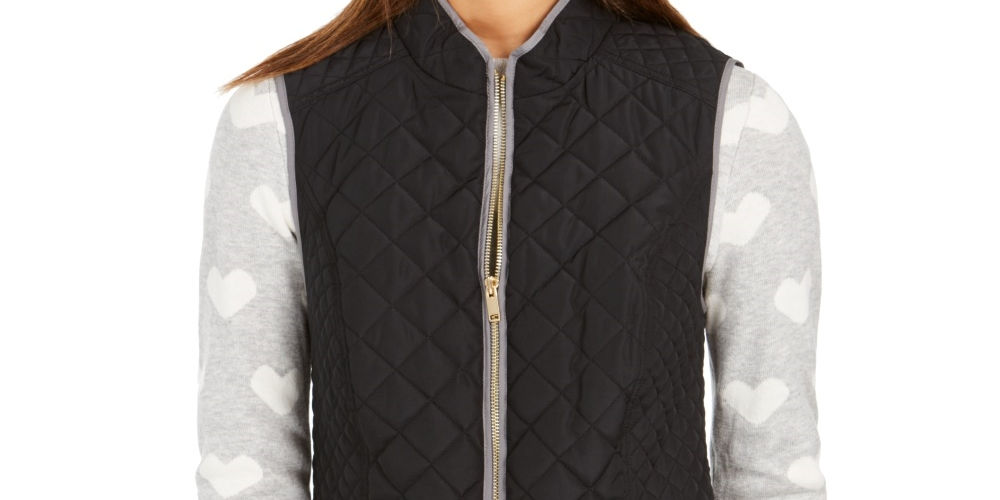 Charter Club Women's Quilted Stand-Collar Vest  Black Size Large