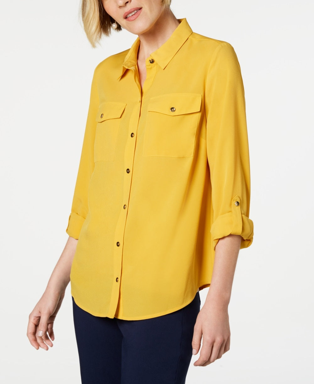 Charter Club Women's Two Pocket Shirt Gold Size Medium