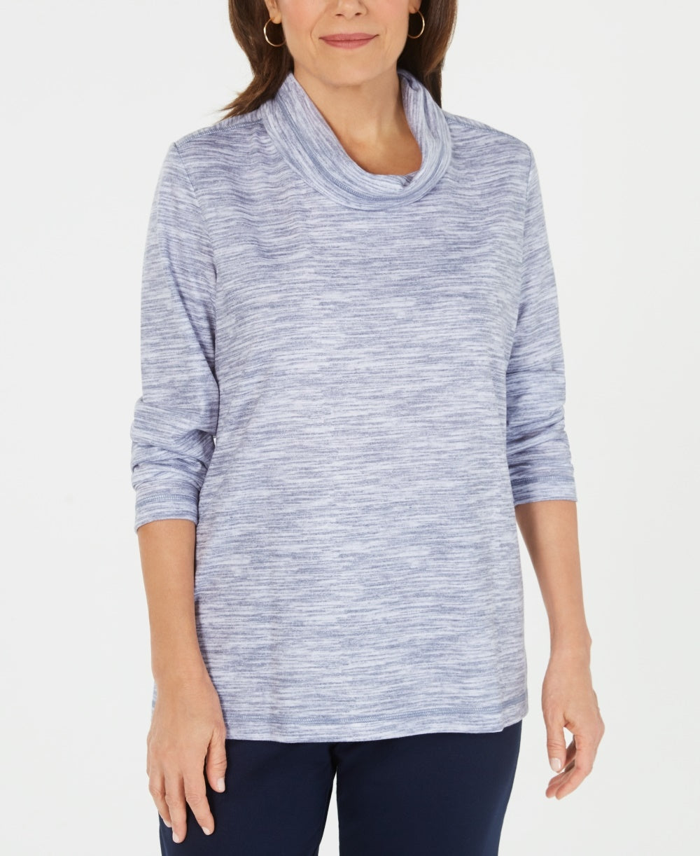 Karen Scott Women's Sport Space Dyed Cowlneck Top Intrepid Blue Size X-Small