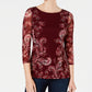 Charter Club Women's Floral Print Mesh Top Wine Size PXL