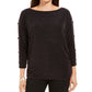 JM Collection Women's Split Sleeve Metallic Threaded Top Black Size Medium