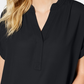 Charter Club Women's Split Neck Short Sleeve Top Black Size Petite Medium