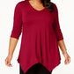 JM Collection Women's Plus Size Handkerchief-Hem Top Red Size 0X