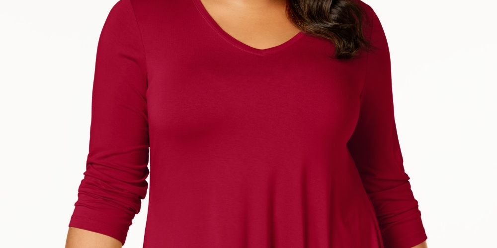 JM Collection Women's Plus Size Handkerchief-Hem Top Red Size 0X