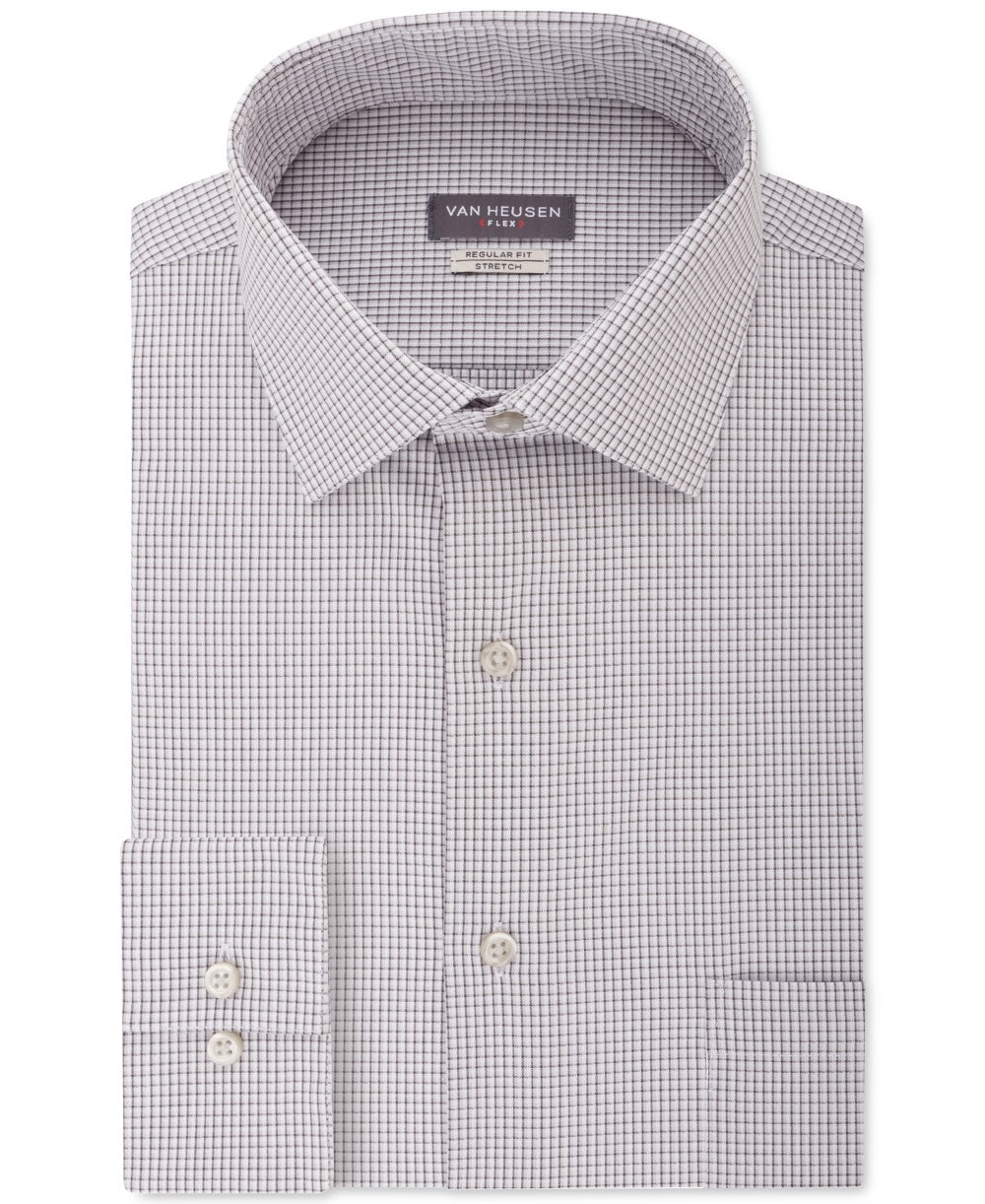 Van Heusen Men's Check Print Regular Fit Dress Shirt Gray Size 16.5x36-37  L