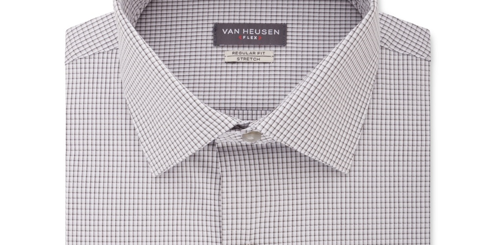 Van Heusen Men's Check Print Regular Fit Dress Shirt Gray Size 16.5x36-37  L