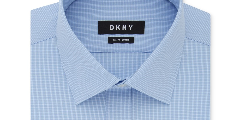 DKNY Men's Slim Fit Stretch Mini Check Dress Shirt Blue Size 17.5X32X33