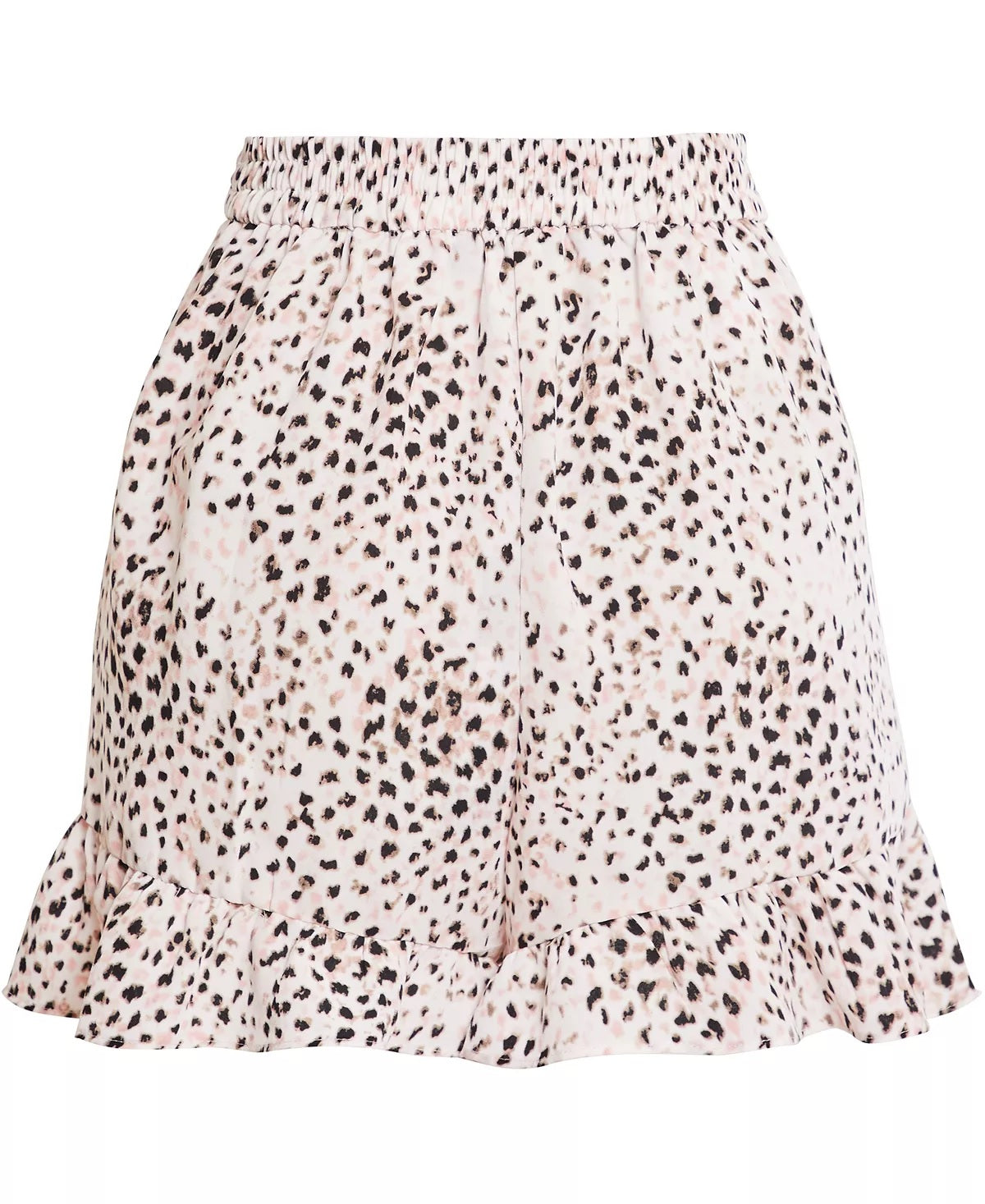 Bcbgmaxazria महिलाओं के रफल्ड एनिमल प्रिंट शॉर्ट्स पिंक साइज लार्ज