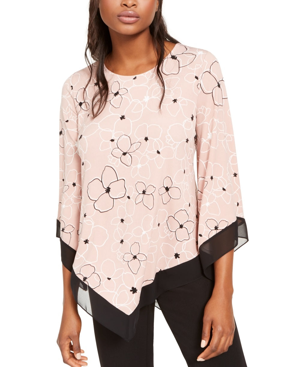 Alfani Women's Printed Pointed Hem Top Pink Size PL