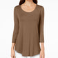 JM Collection Women's Scoop-Neck Top In Regular And Petite Brown Size Small