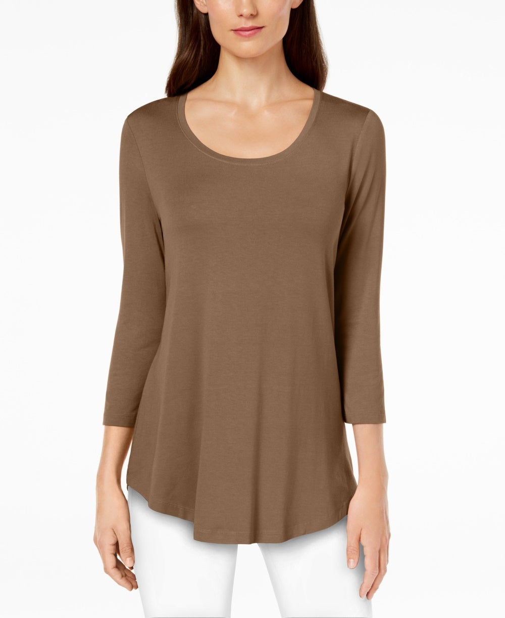 JM Collection Women's Scoop-Neck Top In Regular And Petite Brown Size Small