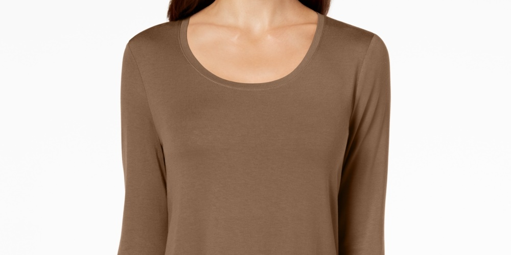 JM Collection Women's Scoop-Neck Top In Regular And Petite Brown Size Small