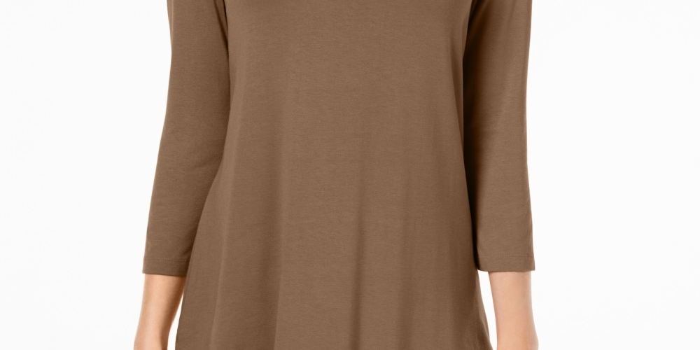 JM Collection Women's Scoop-Neck Top In Regular And Petite Brown Size Small
