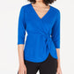 Alfani Women's Petite Twist-Side Faux-Wrap Top Blue PS
