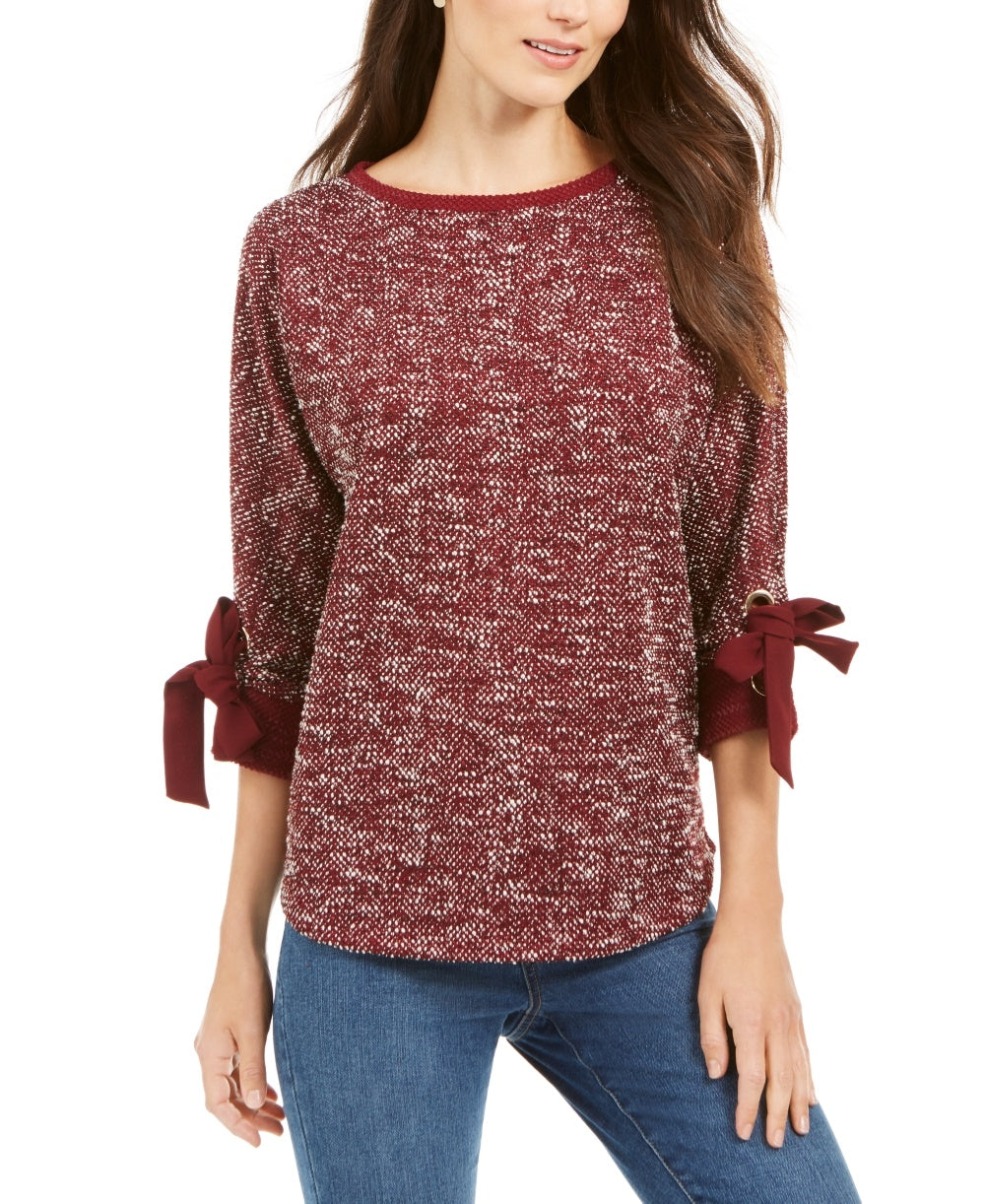 Charter Club Women's 3/4 Sleeve Bow Trim Top Red Size Medium