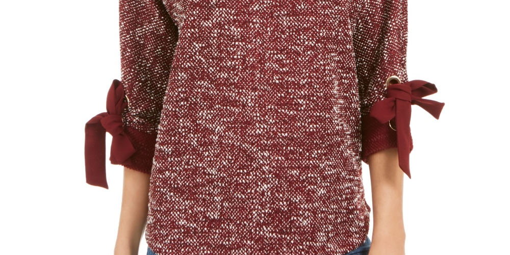 Charter Club Women's 3/4 Sleeve Bow Trim Top Red Size Medium