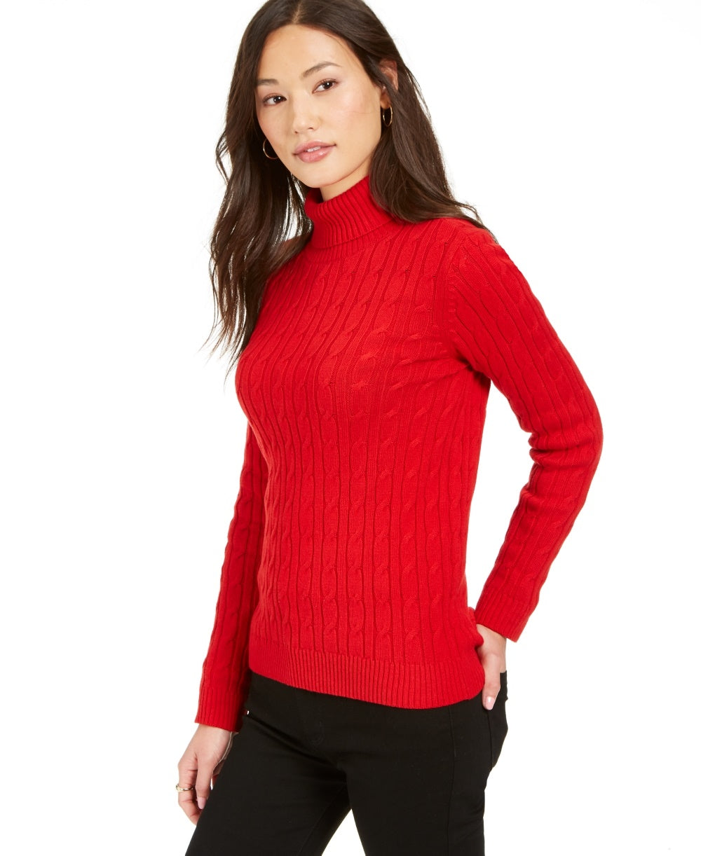 Charter Club Women's Cable Turtleneck Sweater  Red Size Small