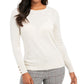 Charter Club Women'sWool Button Cuff Crewneck Sweater Beige Size Large