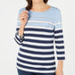 Karen Scott Women's Sport 3/4 Sleeve Striped Top Blue Size X-Small