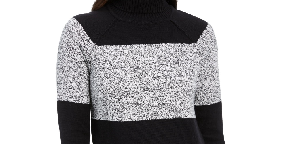 Karen Scott Women's Colorblocked Cotton Turtleneck Sweater Charcoal Size Small