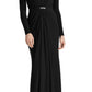 Ralph Lauren Women's Black Rhinestone Long Sleeve V Neck Maxi Evening Fit Flare Dress Black Size 10