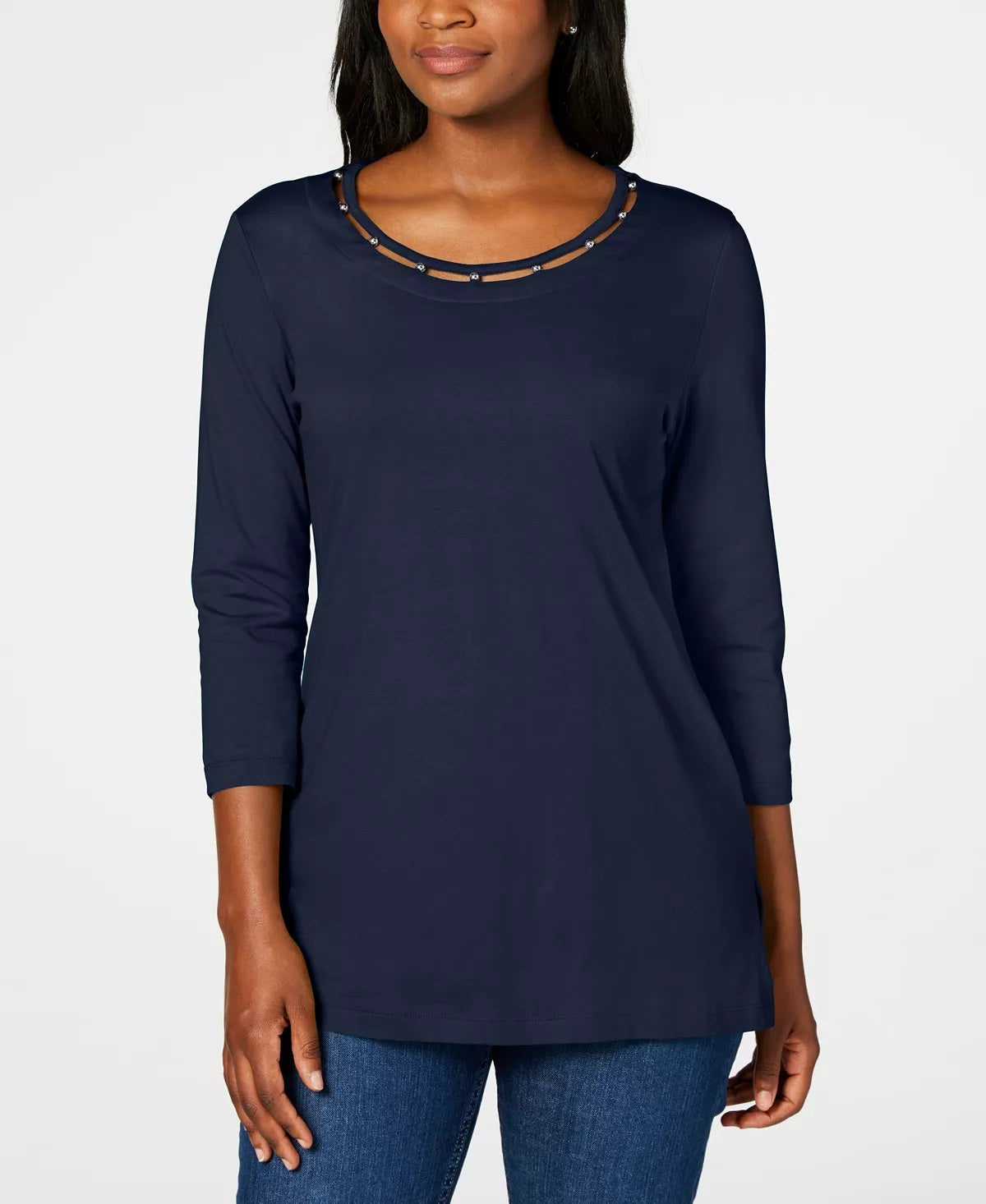 Karen Scott Women's Beaded Top  Purple Size Small