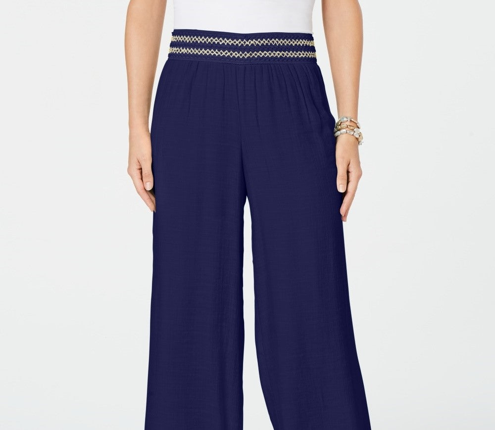 JM Collection Women's Petite Metallic-Detail Wide-Leg Pants Blue Size -PXL