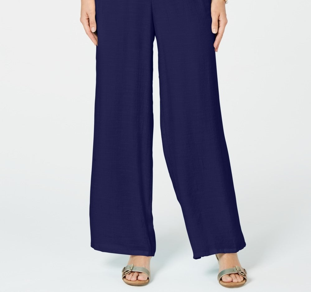 JM Collection Women's Petite Metallic-Detail Wide-Leg Pants Blue Size -PXL