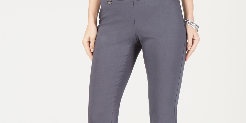 Alfani Women's Petite Tummy-Control Pull-On Skinny Pants Petite & Petite Short Gray Size 22X5