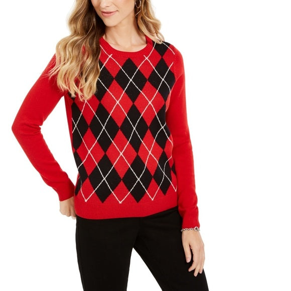 Charter Club Women's Petite Argyle Sweater Red Size Petite Small