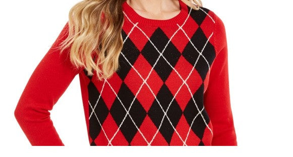 Charter Club Women's Petite Argyle Sweater Red Size Petite Small