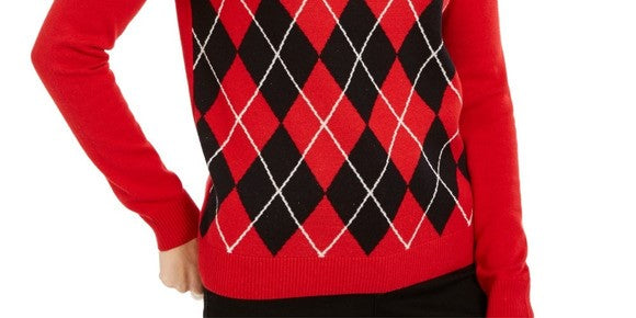 Charter Club Women's Petite Argyle Sweater Red Size Petite Small