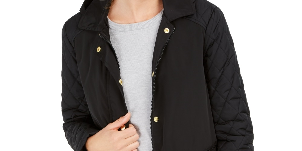 Charter Club Women's Quilted Hooded Jacket Black Size X-Small