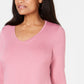JM Collection Women's V-Neck Handkerchief-Hem Top Pink Size Small