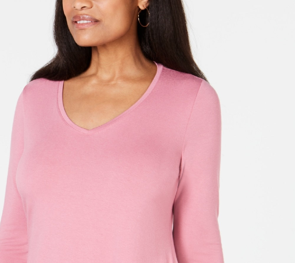 JM Collection Women's V-Neck Handkerchief-Hem Top Pink Size Small