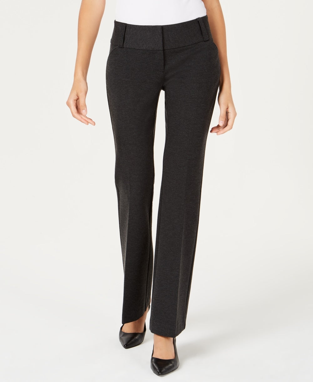 Alfani Women's Faux-Leather-Trim Wide-Leg Trousers Gray Size 16 Petite