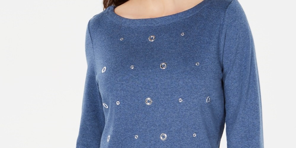 Karen Scott Women's Cotton Grommet Top Blue Size Small
