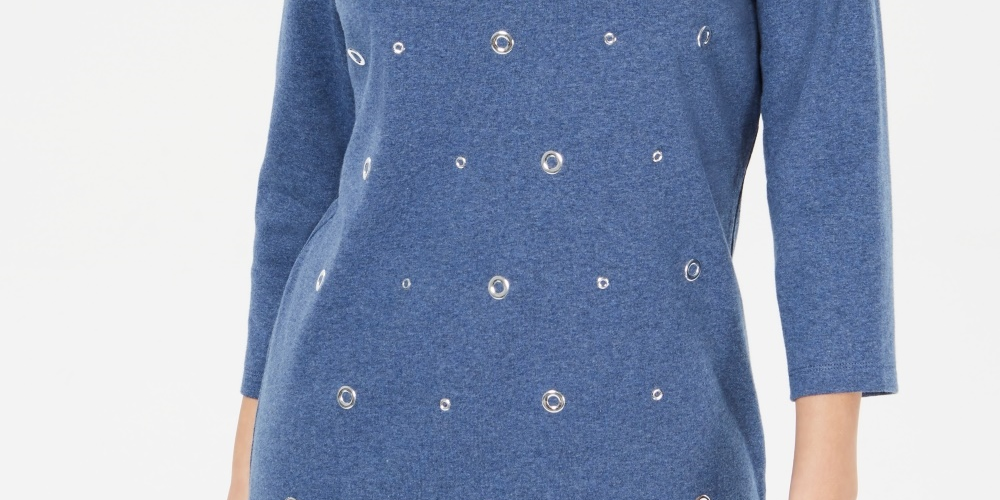 Karen Scott Women's Cotton Grommet Top Blue Size Small
