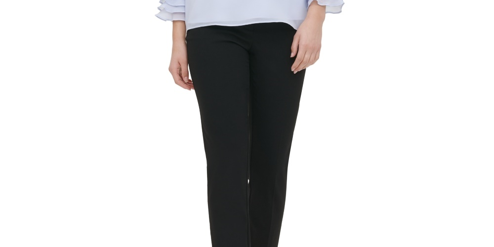Calvin Klein Women's Ruffle-Sleeve Blouse White Size Large