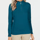 Karen Scott Women's Cotton Zip-Neck Sweater Turquoise  Size Small