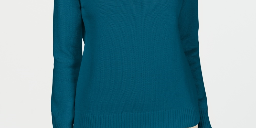 Karen Scott Women's Cotton Zip-Neck Sweater Turquoise  Size Small